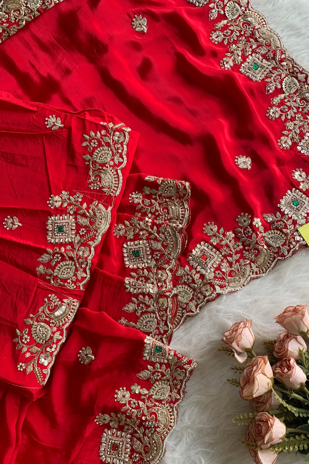 Red Crepe Silk Saree 5666 14
