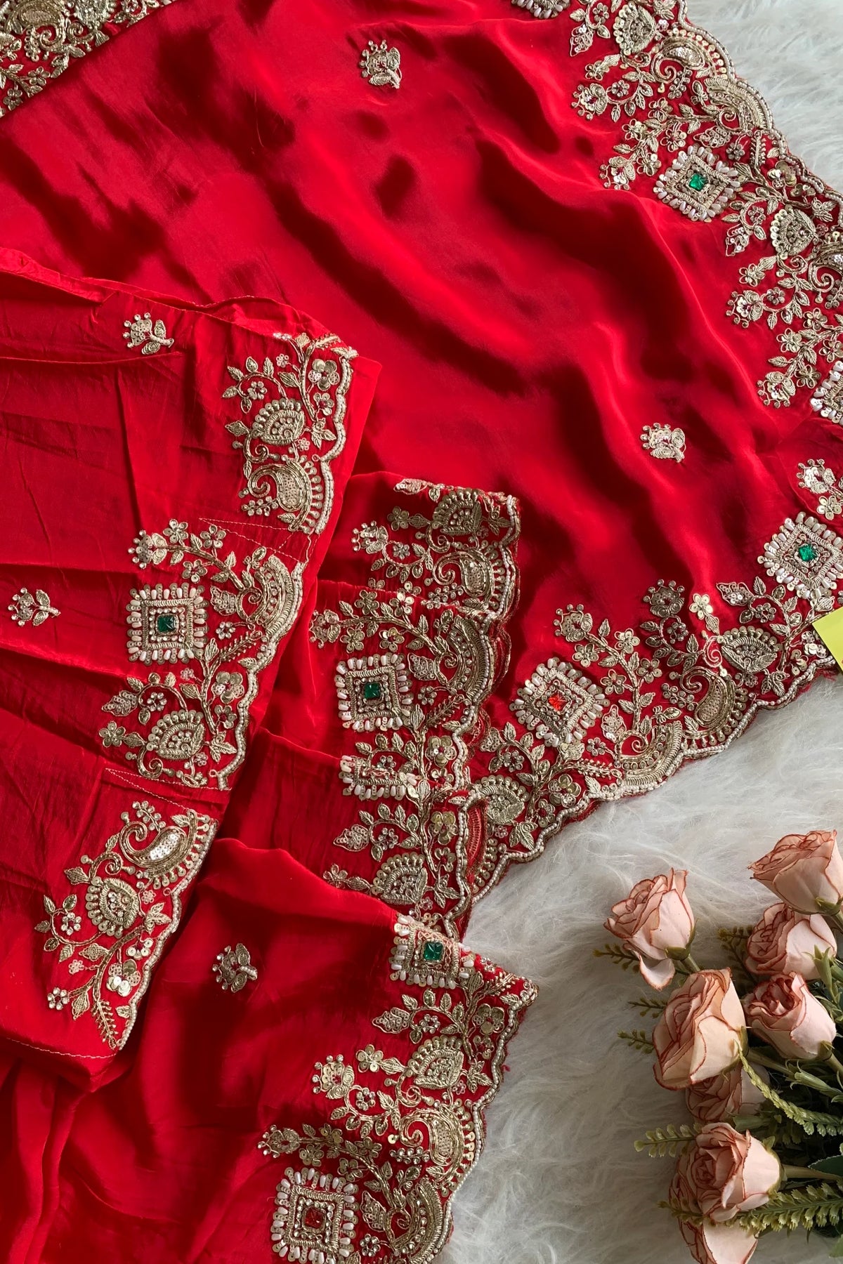 Red Crepe Silk Saree 5666 14
