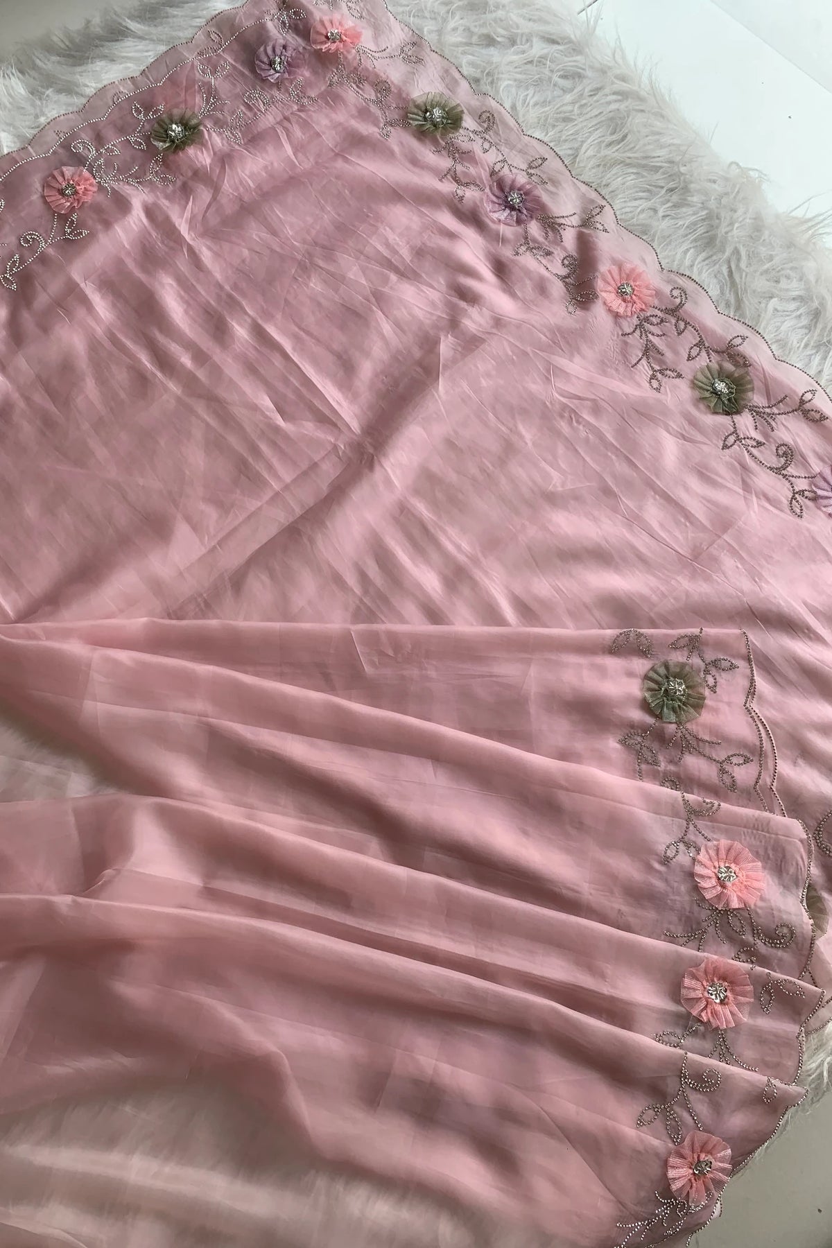 Baby Pink Habutai Silk Saree 5786 07