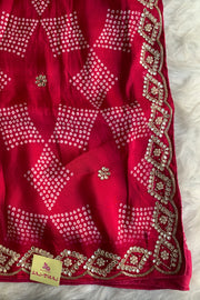 Rani Pink Printed Bandhej Russian Silk Saree 5308 07
