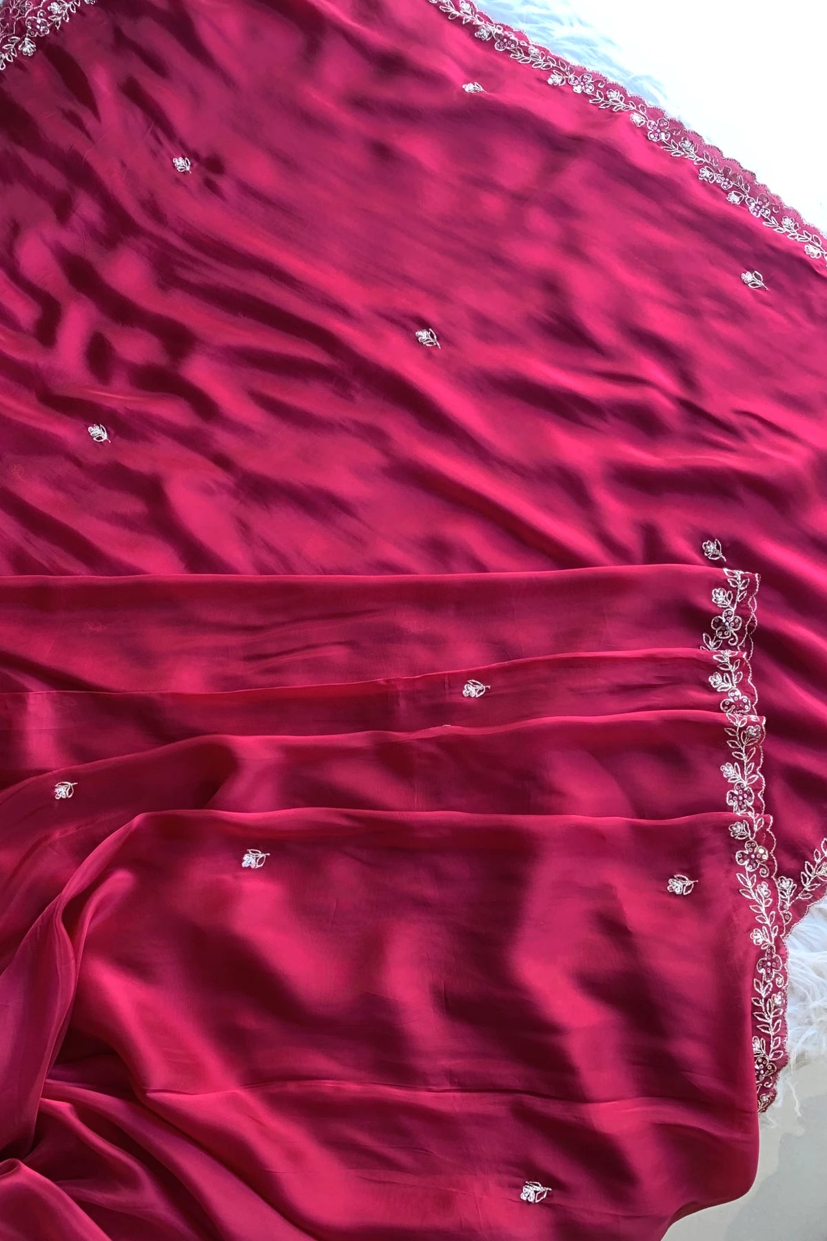 Dark Pink Embellished Habutai Silk Saree 5359 01