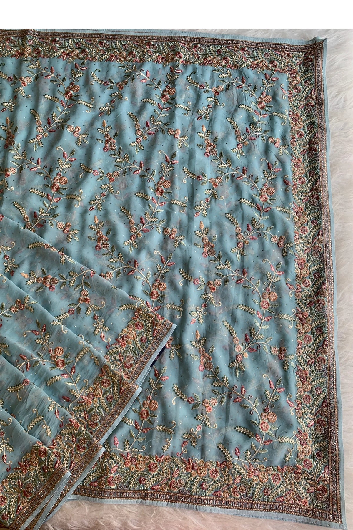 Sea Blue Chikankari Saree 5817 04