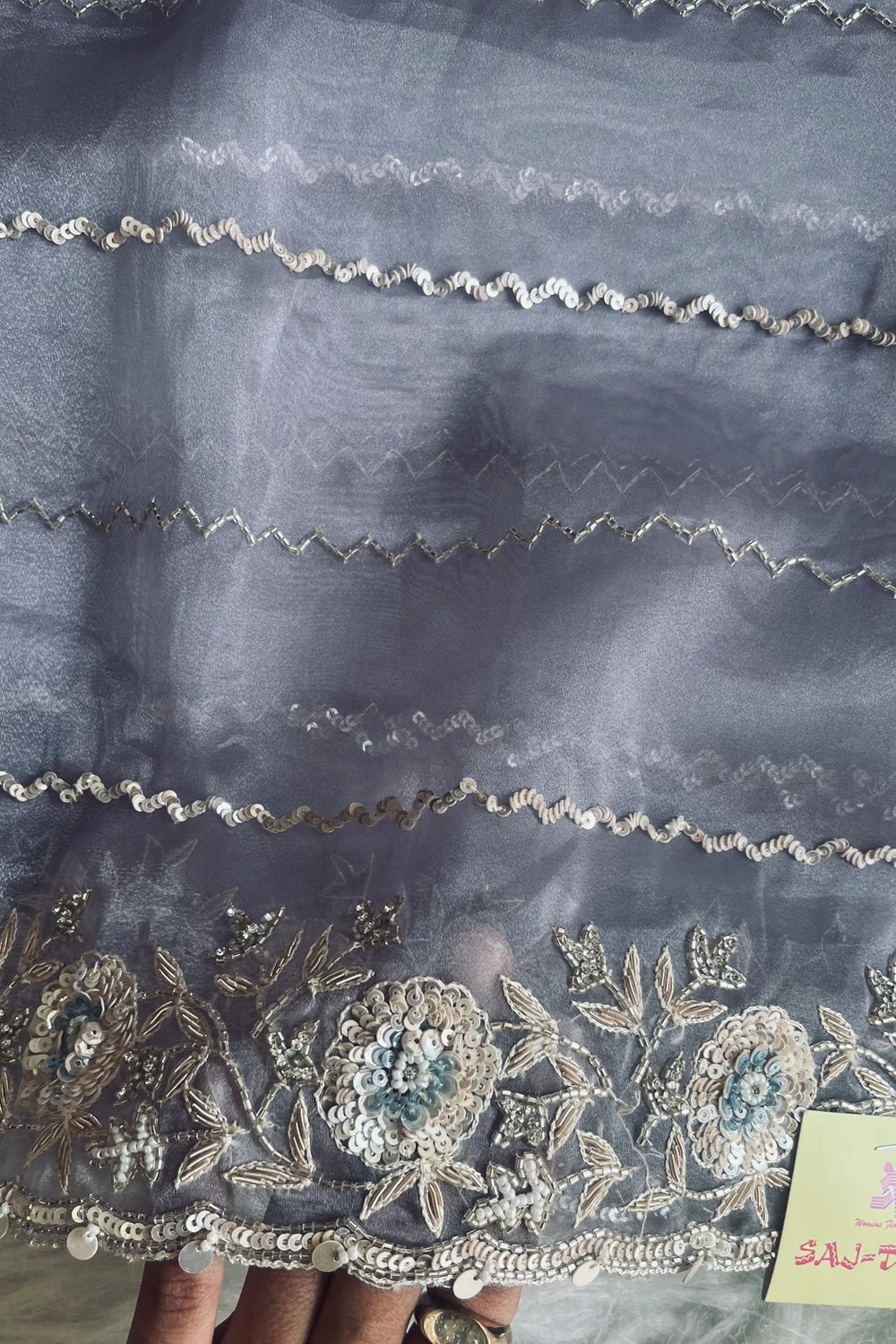 Glass Organza Jaal Work Saree 5534 05