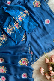 Ink Blue Tie-Dye Habutai Silk Saree 5359 12