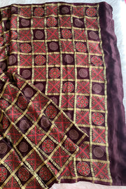Brown Modal Silk Checked Saree 5236 07