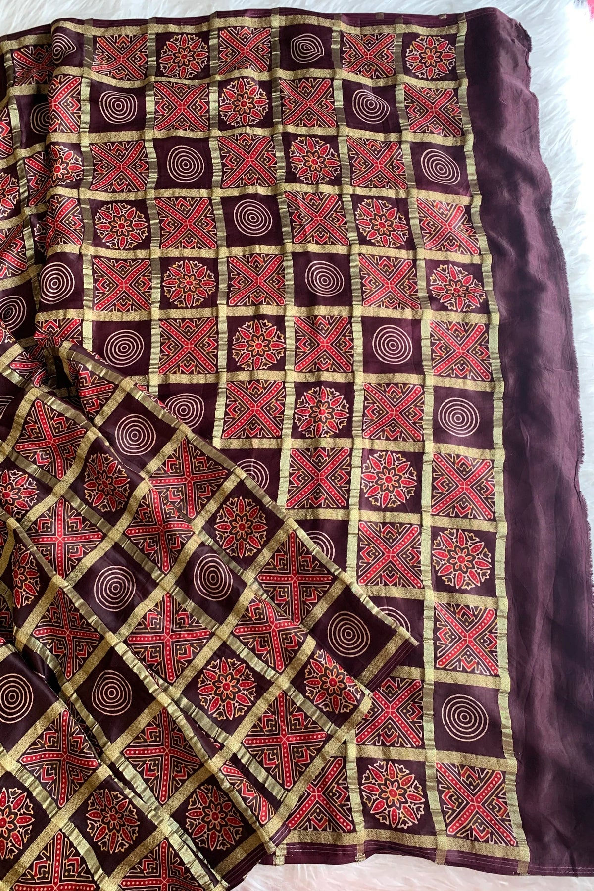 Brown Modal Silk Checked Saree 5236 07