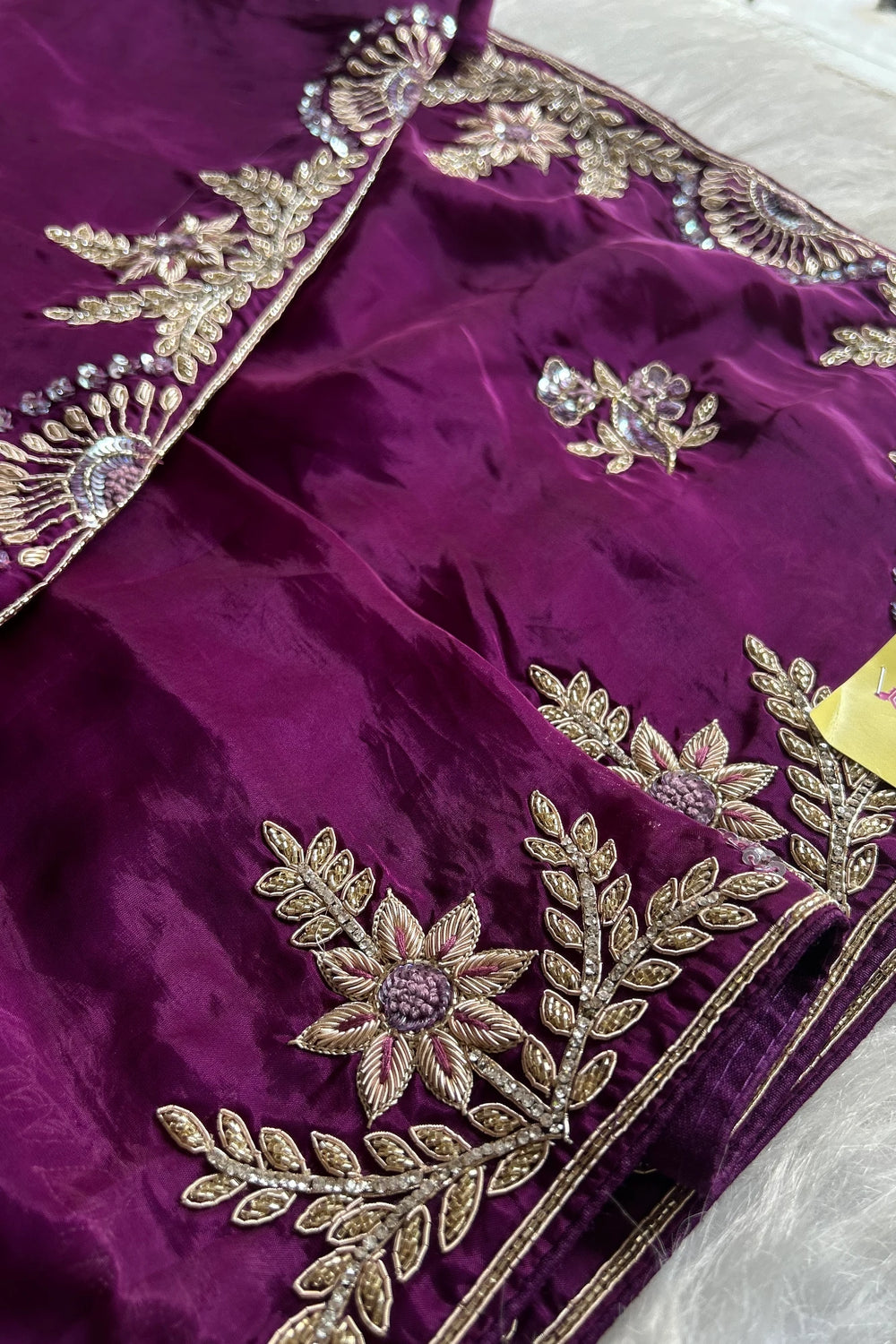 Ethereal Wine Zardosi Saree 5068-02