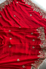 Red Crepe Silk Saree 5666 14