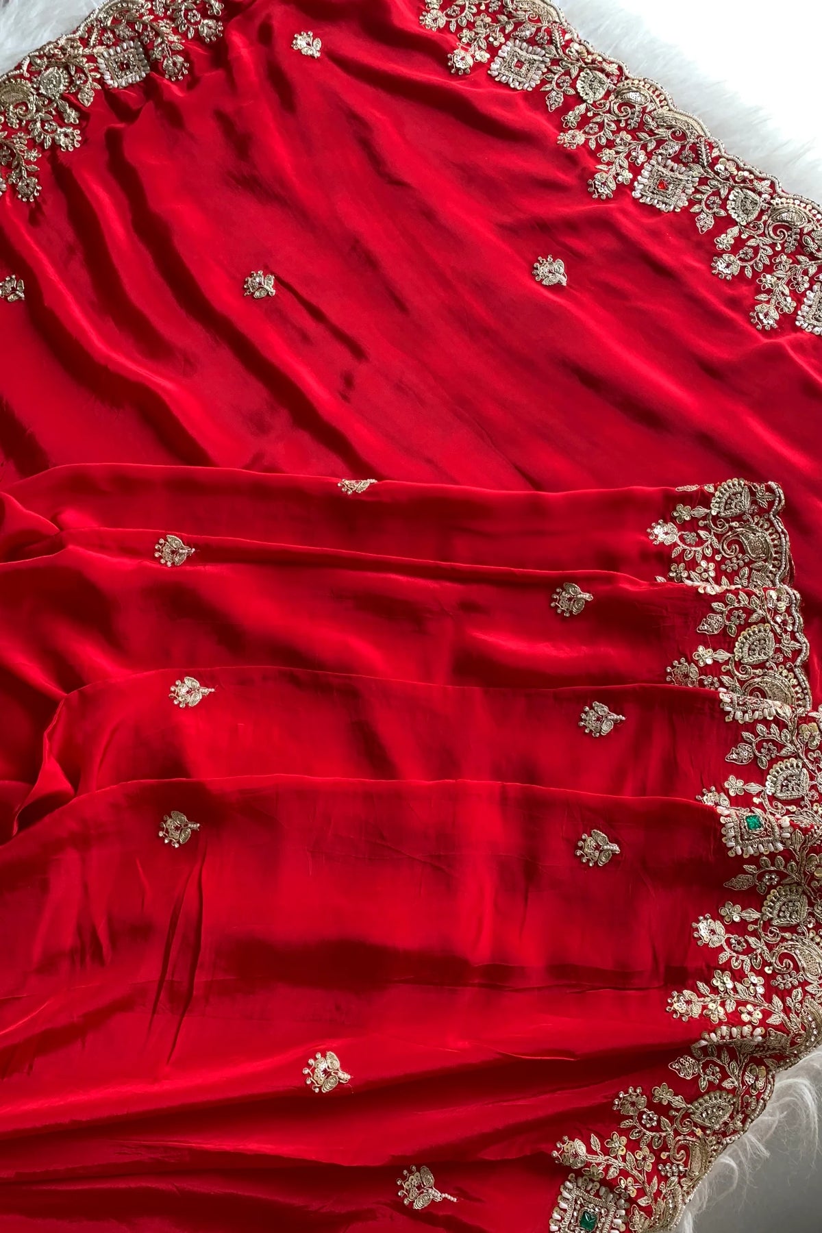 Red Crepe Silk Saree 5666 14