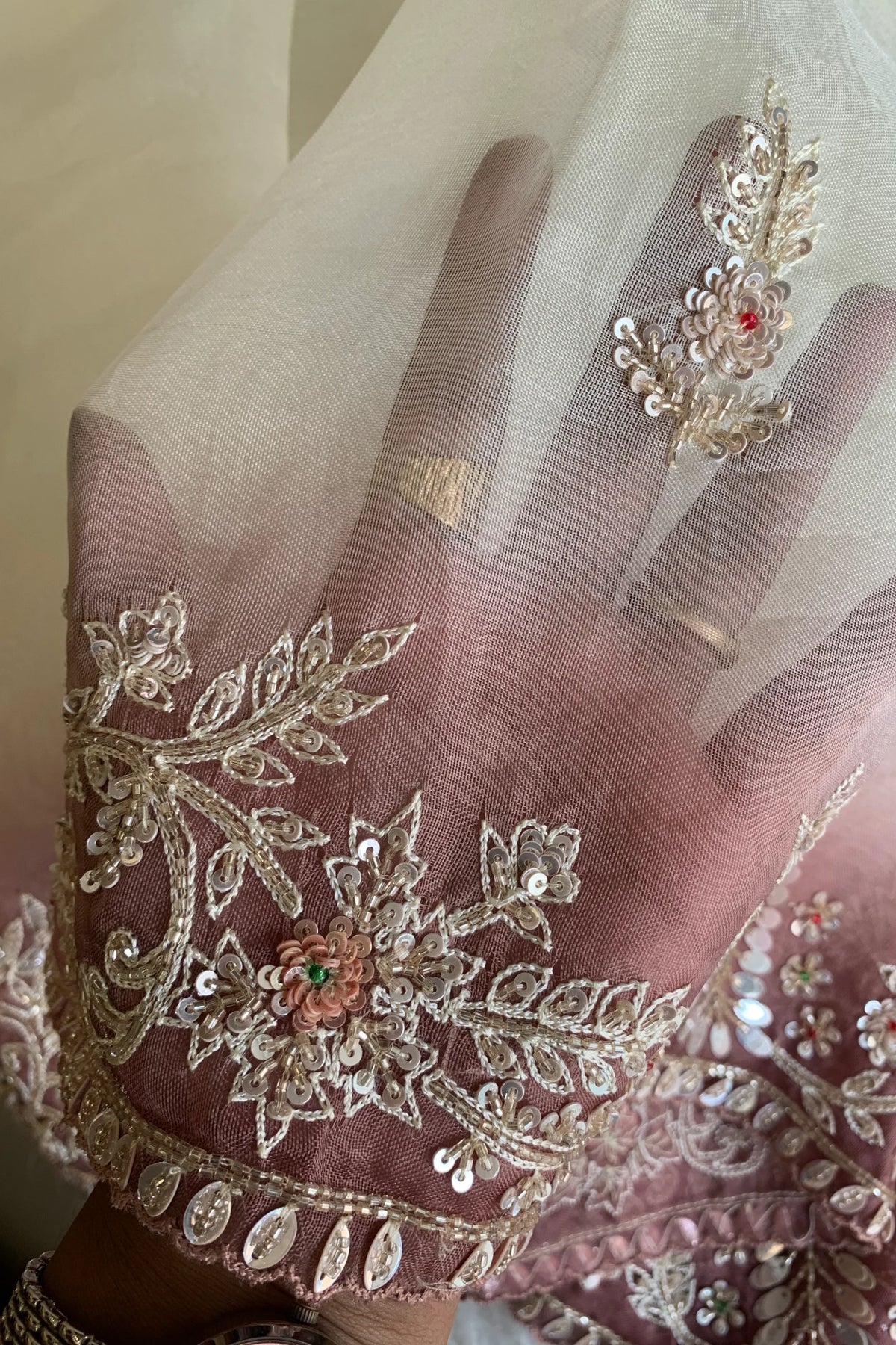 White & Brown Designer Organza Saree 5659 07