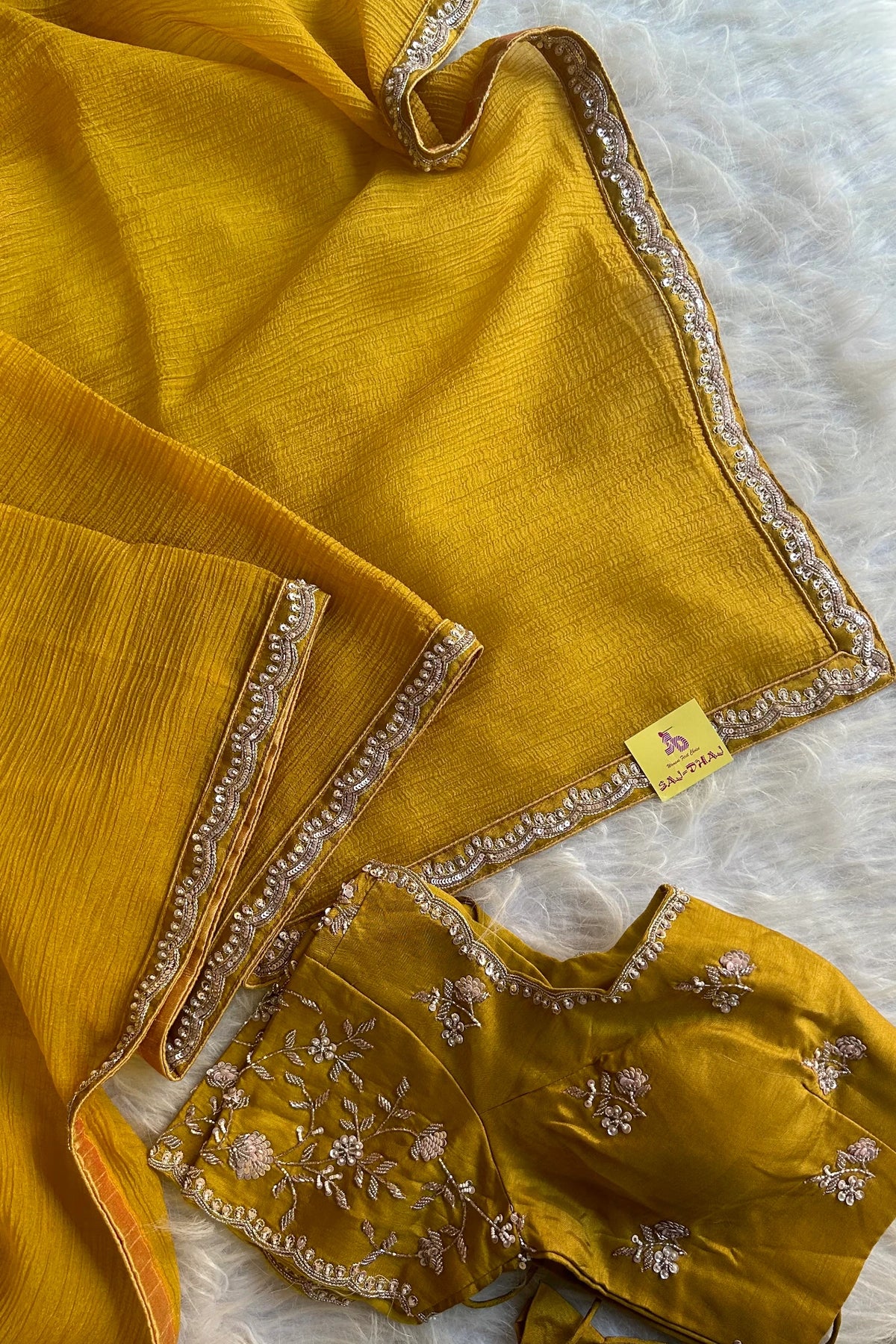 Stunning Mustard Crush Saree with Heavy Embellished Blouse 5016-04