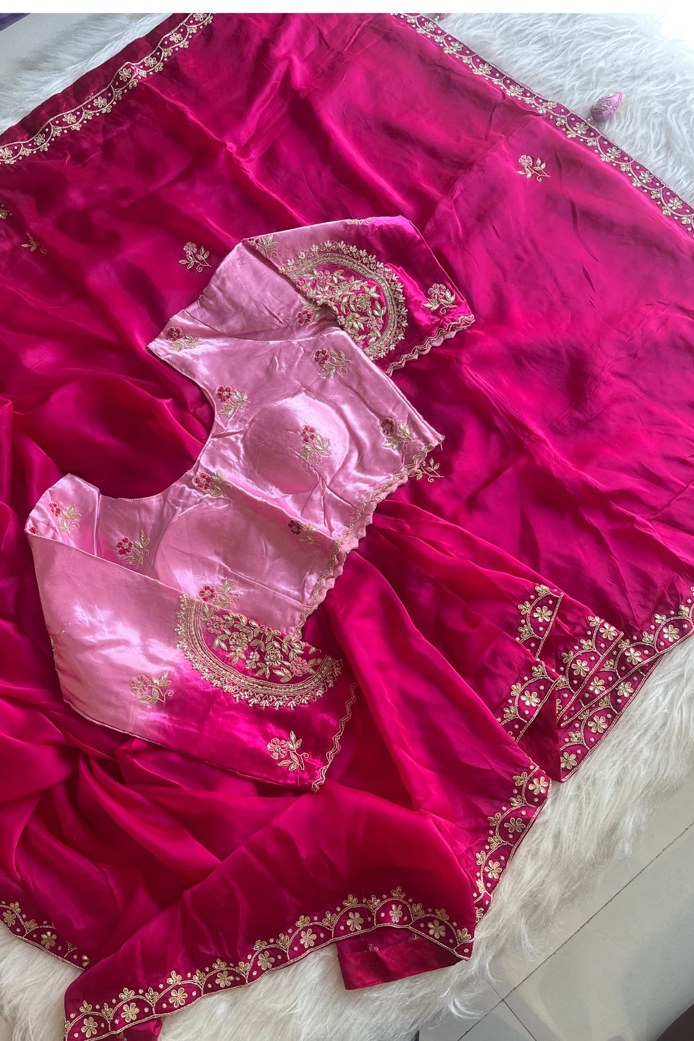 Rani Pink Habutai Silk Saree With Designer Blouse 5651 22