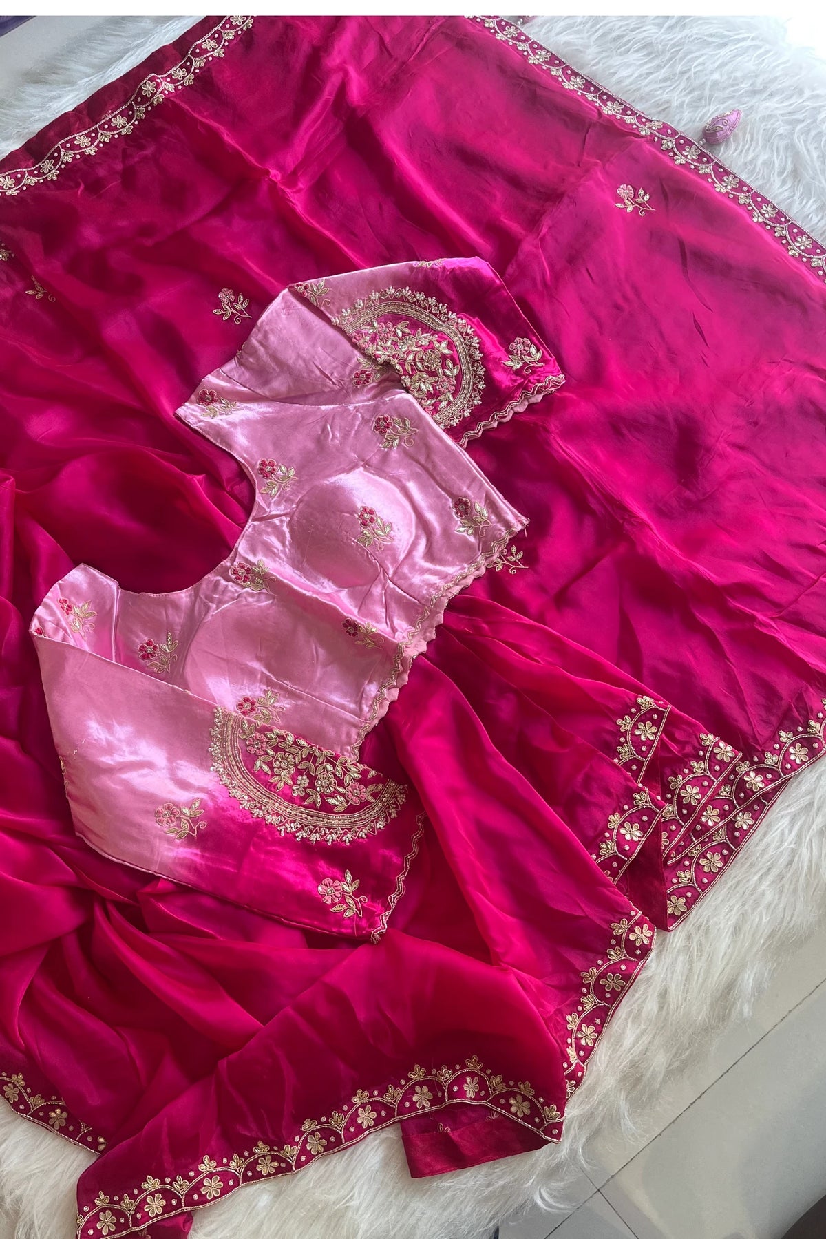 Rani Pink Habutai Silk Saree With Designer Blouse 5651 22