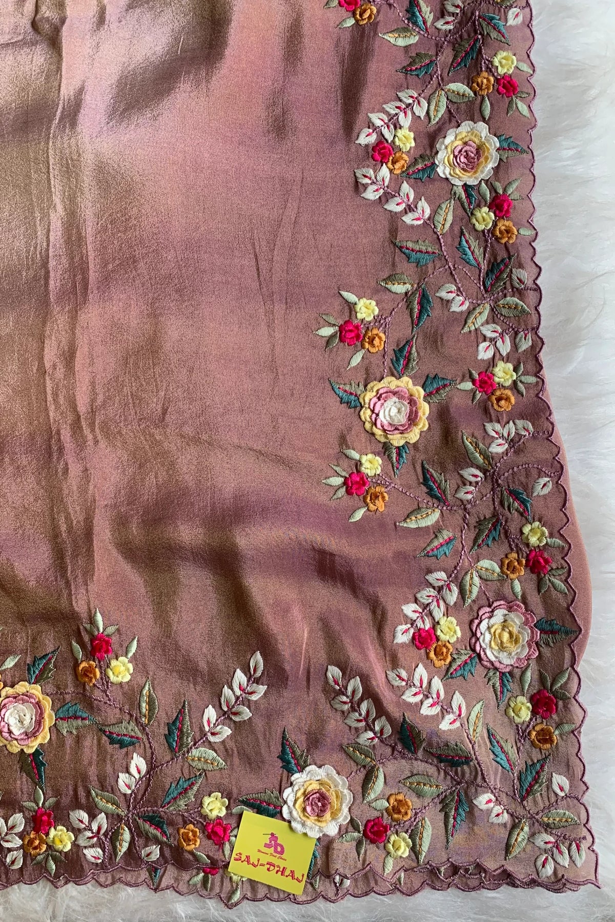 Shaded Floral Thread Embroidered Tissue Saree 5755 13