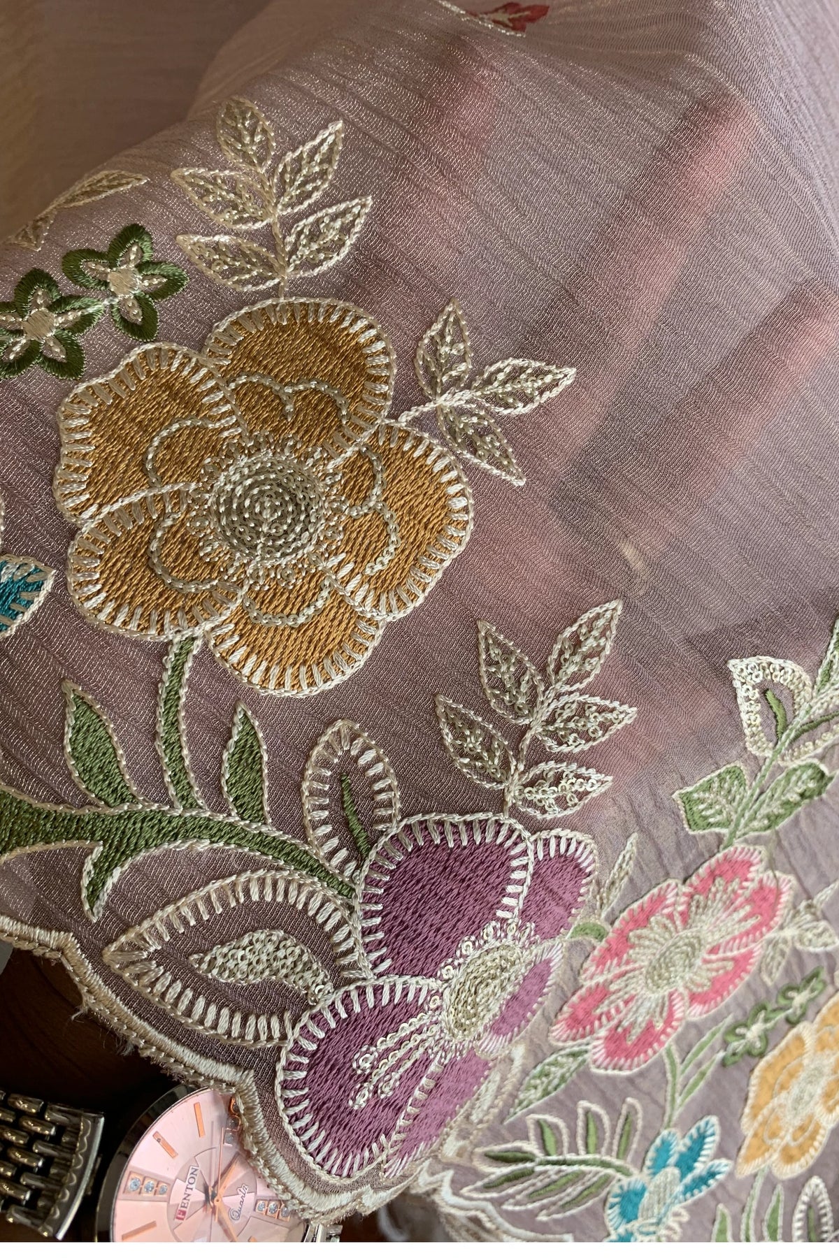 Dusty Purple Crush Tissue Organza Floral Saree 5773 04