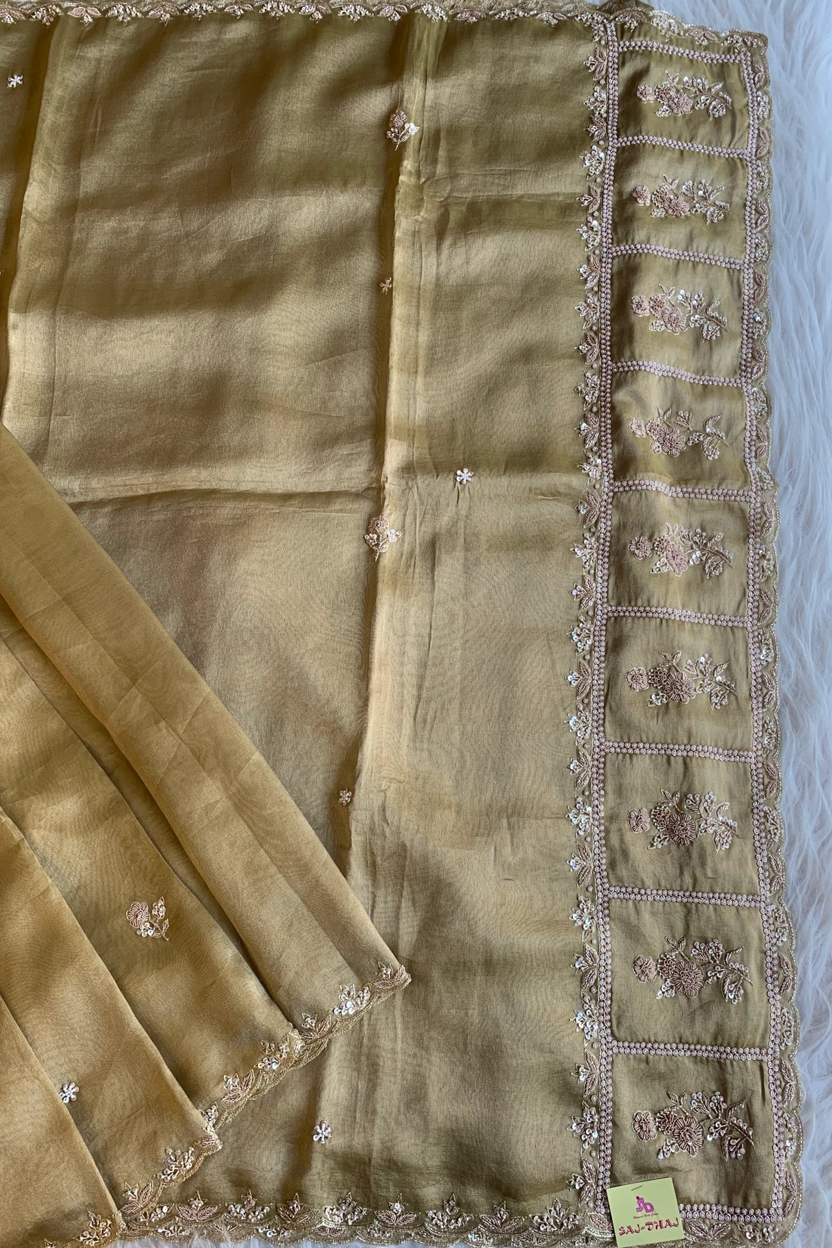 Olive Green Embellished Tissue Saree 5764 17