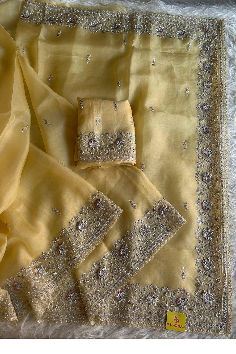 Light Yellow Kora Organza Saree 5750 07