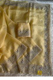 Light Yellow Kora Organza Saree 5750 07