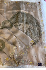 Gota Patti Organza Saree Tie Dye Effect Beige 5838 01