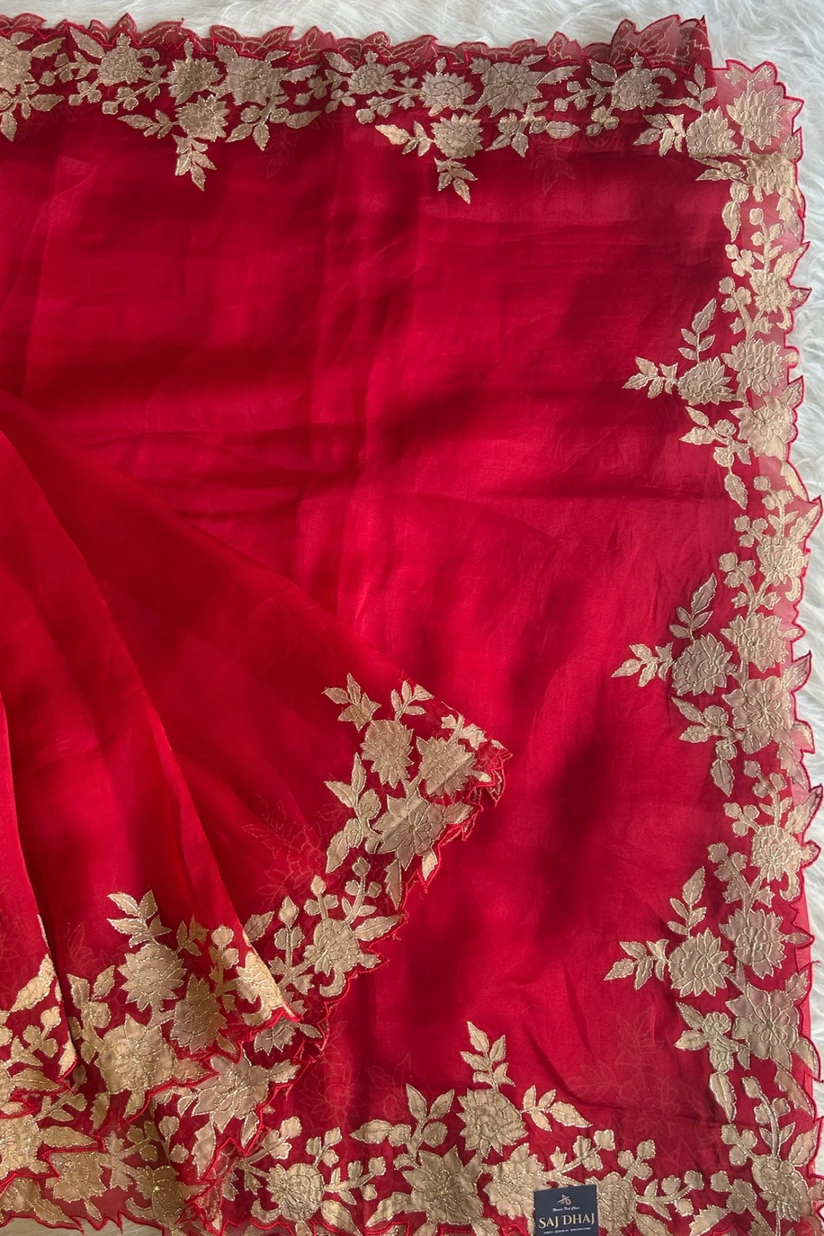 Red Kora Silk Saree with Applique Border Work 5818 03