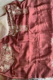 White & Brown Designer Organza Saree 5659 07