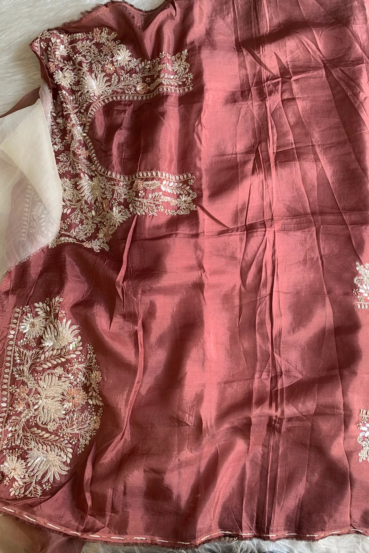 White & Brown Designer Organza Saree 5659 07