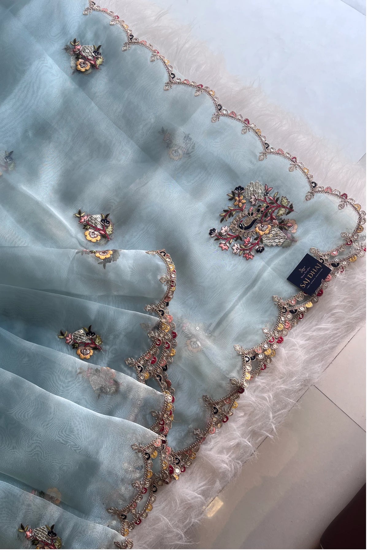 Sky Blue Tissue Organza Saree 5822 02