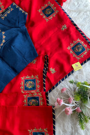 Red Appliqué Russian Silk Saree 4267 02