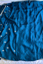 Peacock Blue Habutai Silk Saree 5659 11