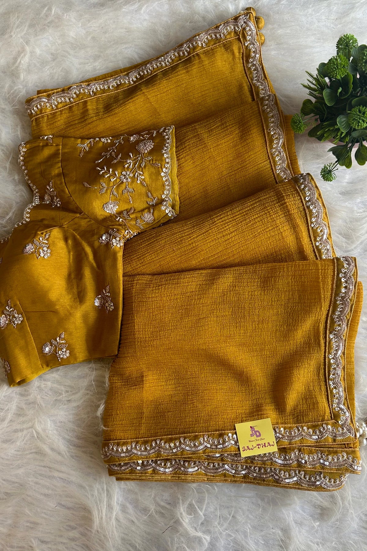Stunning Mustard Crush Saree with Heavy Embellished Blouse 5016-04