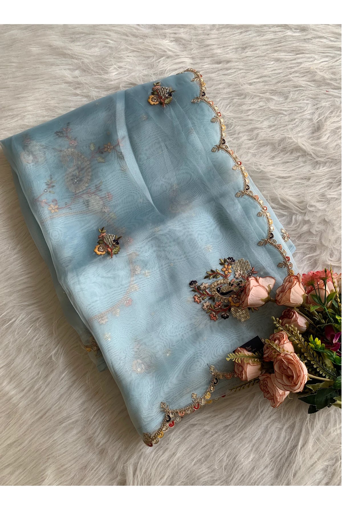 Sky Blue Tissue Organza Saree 5822 02