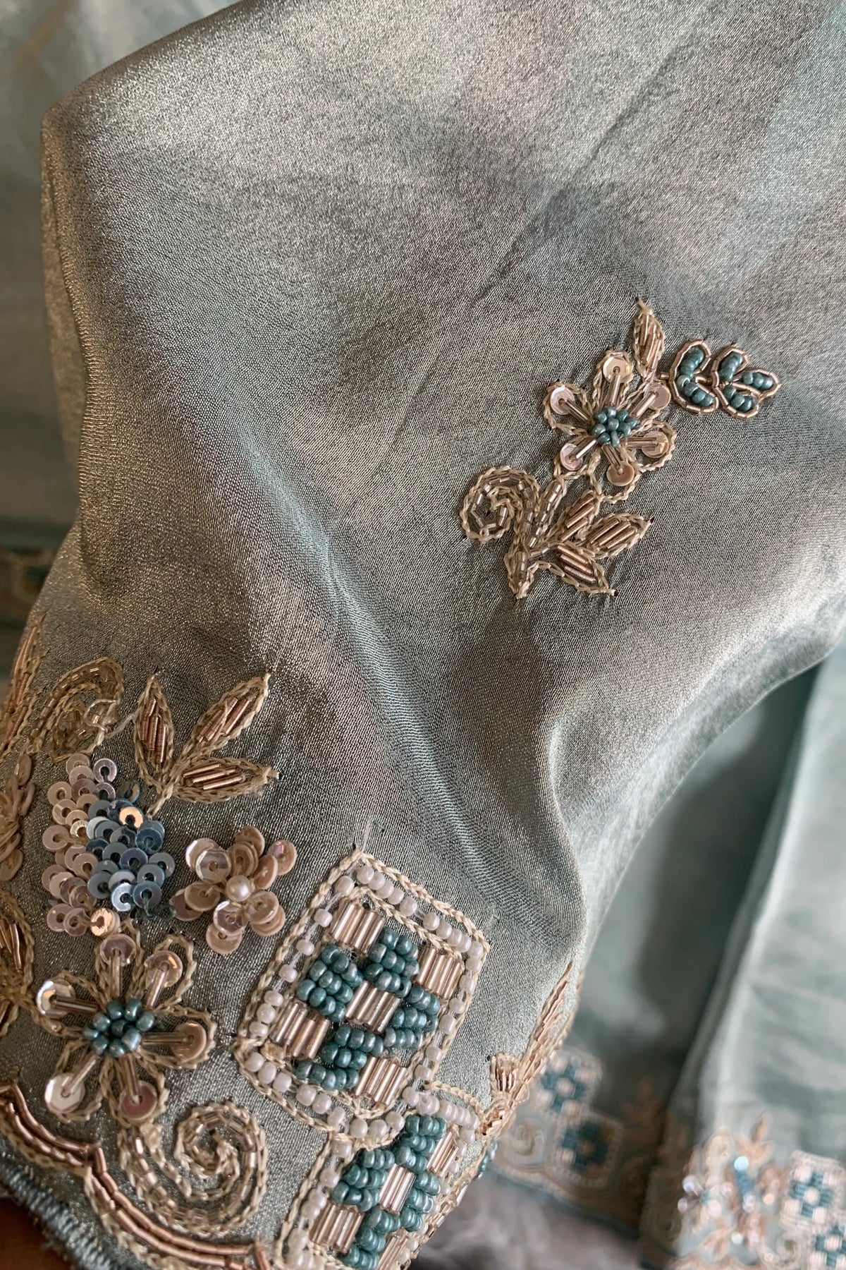 Sea Green Embellished Tissue Saree 5760 01