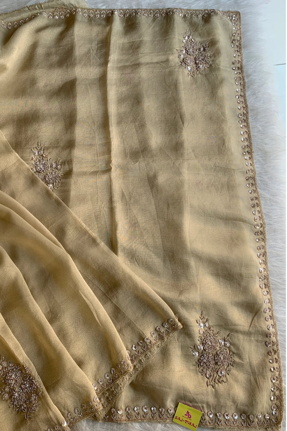 Butter Color Embellished Organza Saree 5755 15