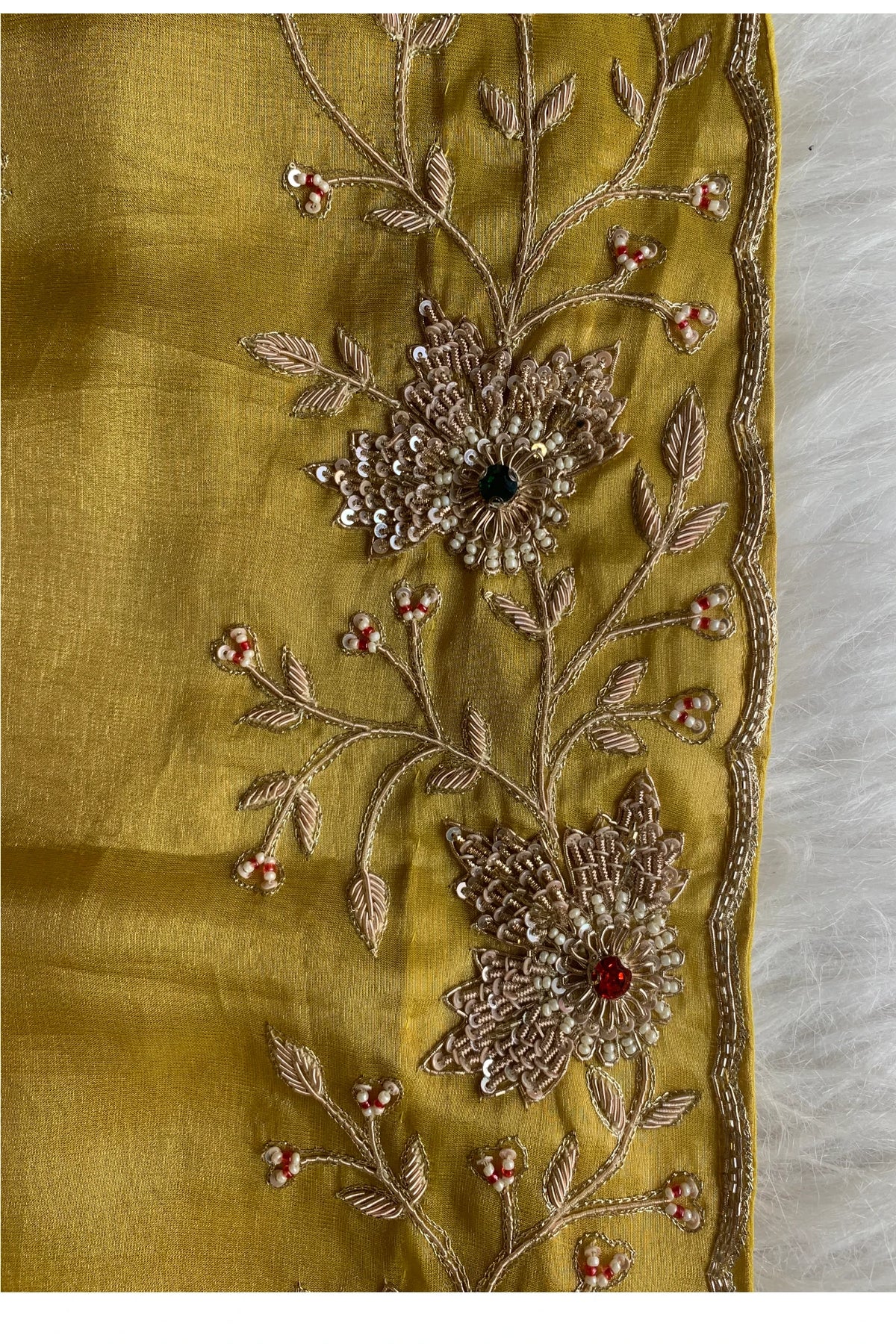 Mustard Kanchi Tissue Saree 5764 15