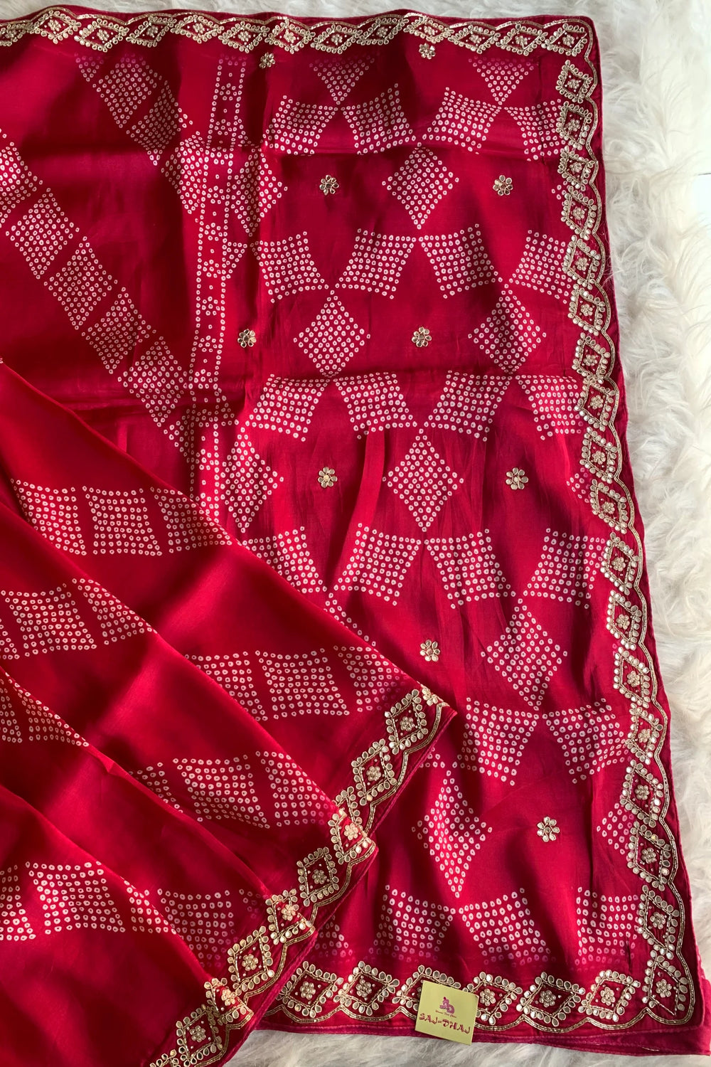 Rani Pink Printed Bandhej Russian Silk Saree 5308 07