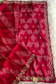 Rani Pink Printed Bandhej Russian Silk Saree 5308 07