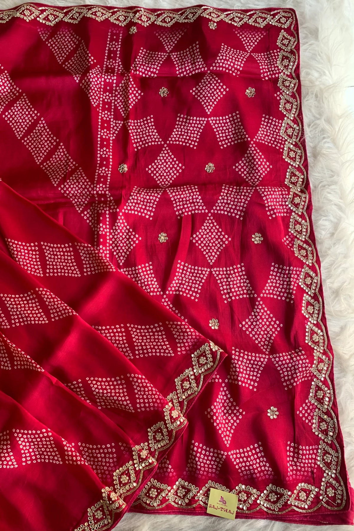 Rani Pink Printed Bandhej Russian Silk Saree 5308 07