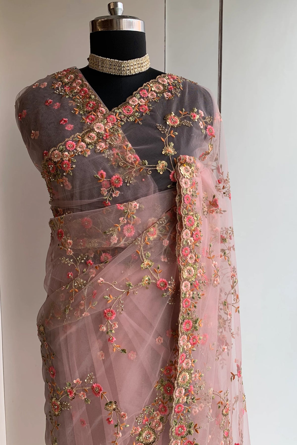 Elegant Net Jaal Saree - 5122 01 (PEACH)