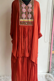 Rust Orange Kaftan with Thread & Zardosi Work – Sharara Set 5384 03