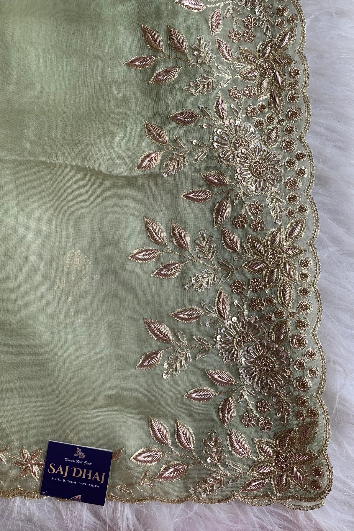 Pista Green Embellished Organza Saree 5843 02