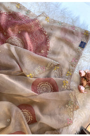 Gota Patti Organza Saree Tie Dye Effect Beige 5838 01