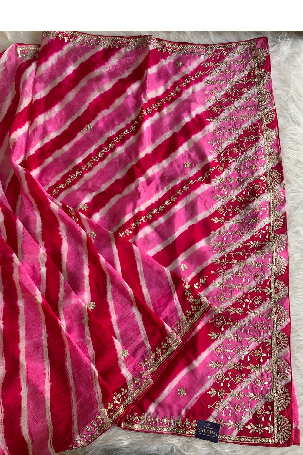 Pink Pallu Jaal Leheriya Saree 5837 02