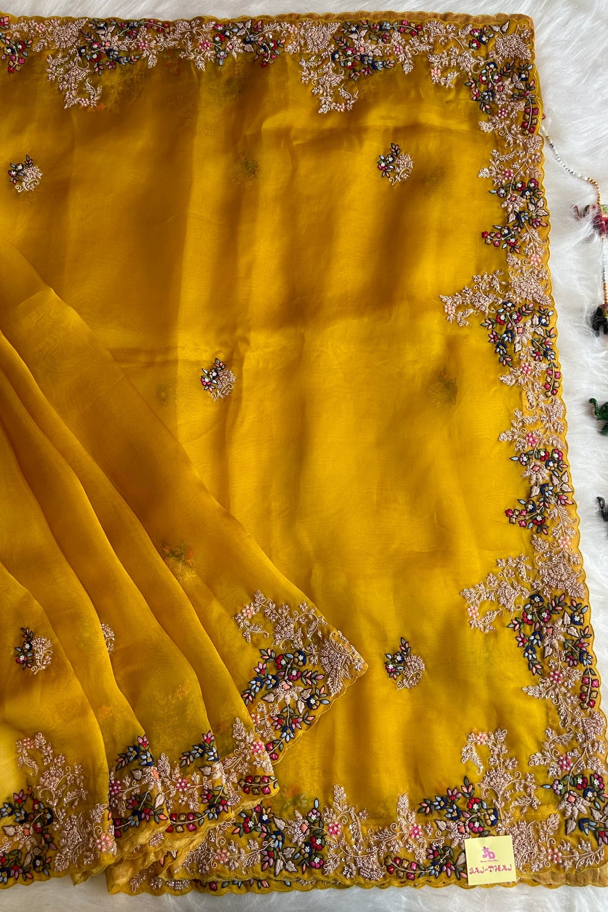 Mustard Organza Saree With Zardosi and Resham 5201 03
