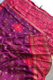 Red & Purple Bandhej Banarasi Saree 5214 06