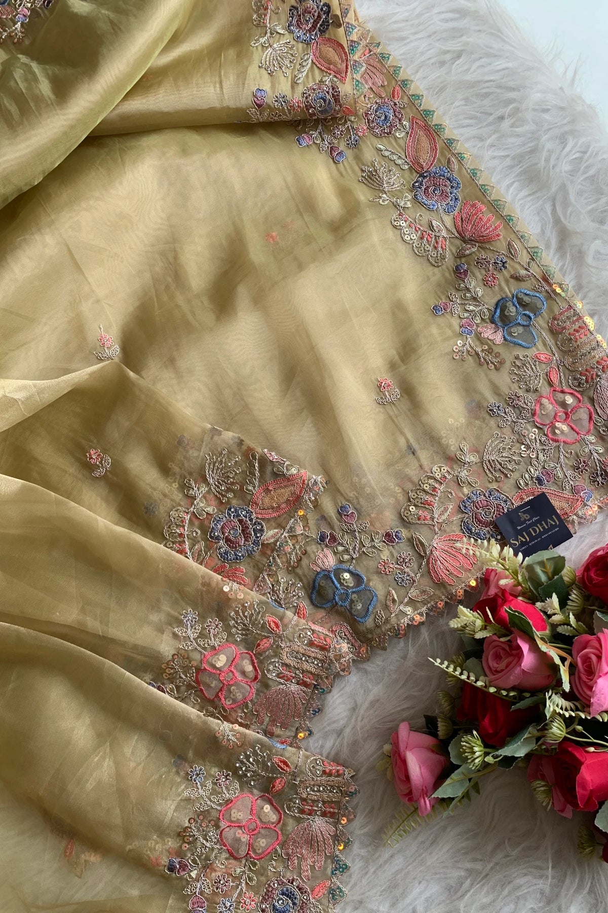 Appliue Tissue Organza Saree 5786 12