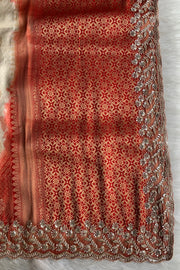 Cream And Red Bridal Banarasi Saree 5859 05