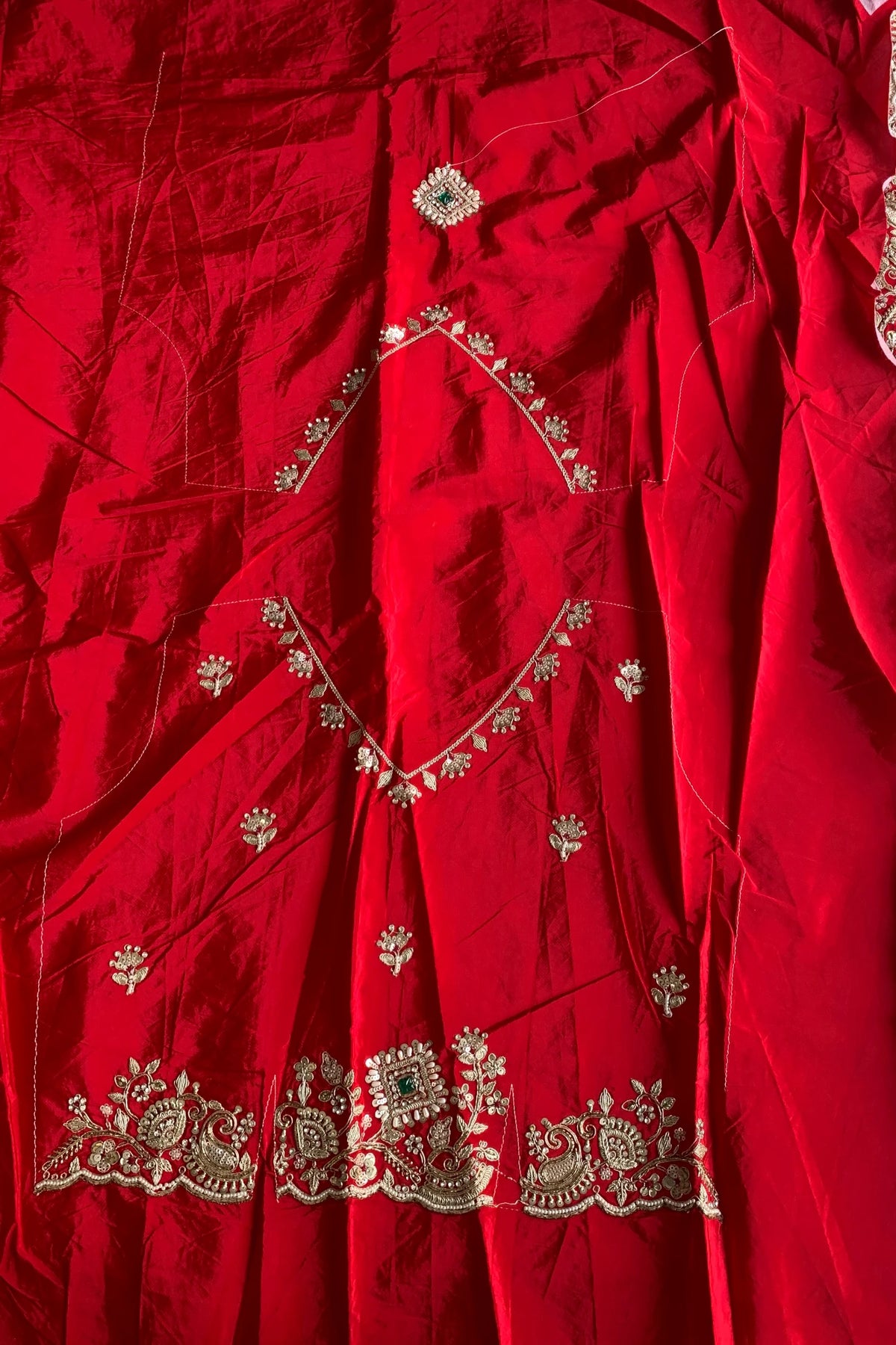 Red Crepe Silk Saree 5666 14