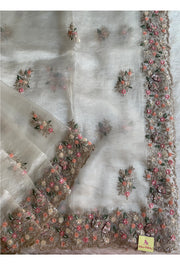 Off White Glass Organza Saree With 3d Sequin Work  5777 11