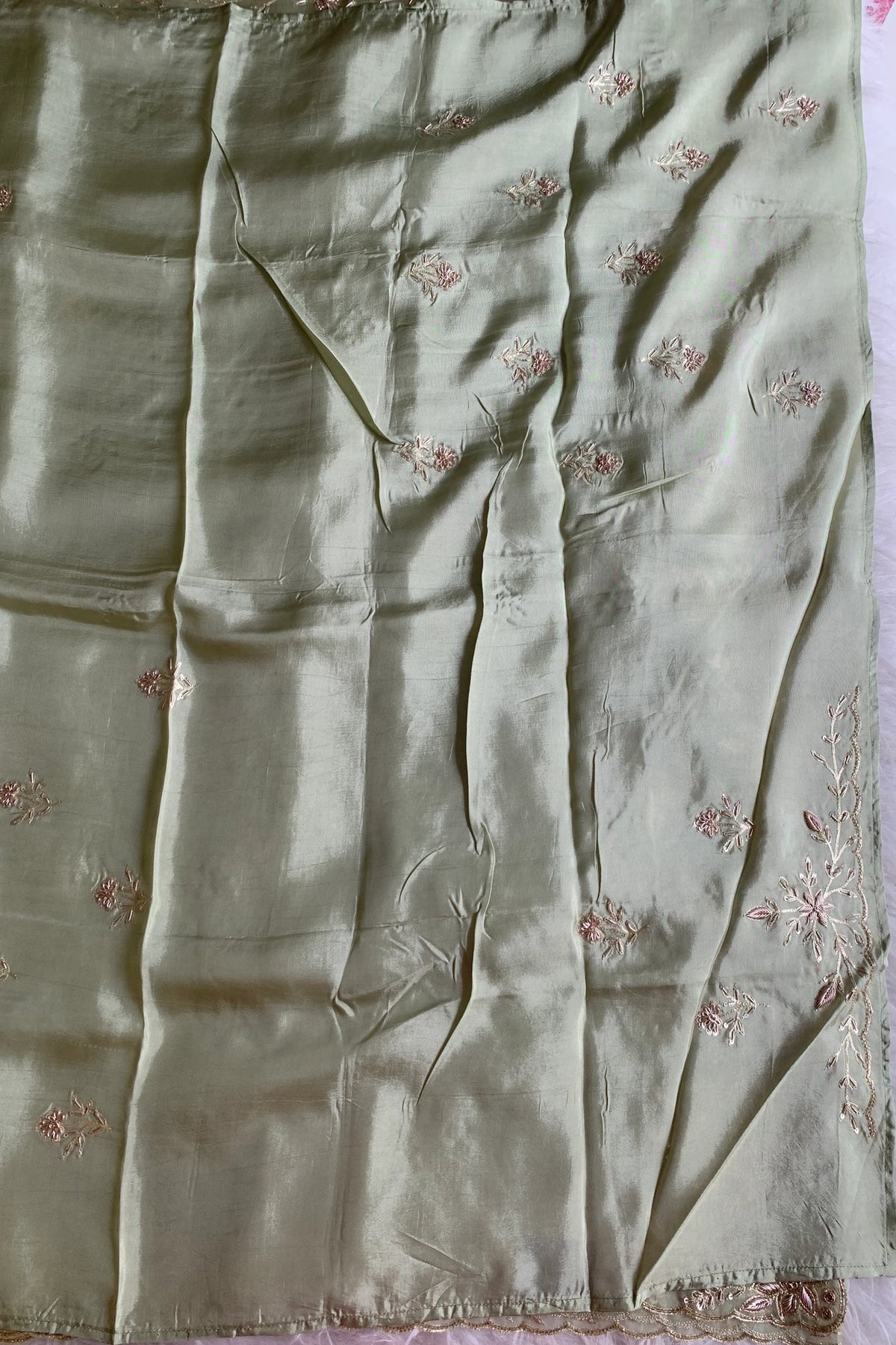 Pista Green Embellished Organza Saree 5843 02