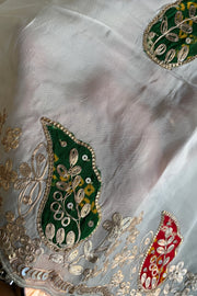 White Pittan Organza Saree 5595 01